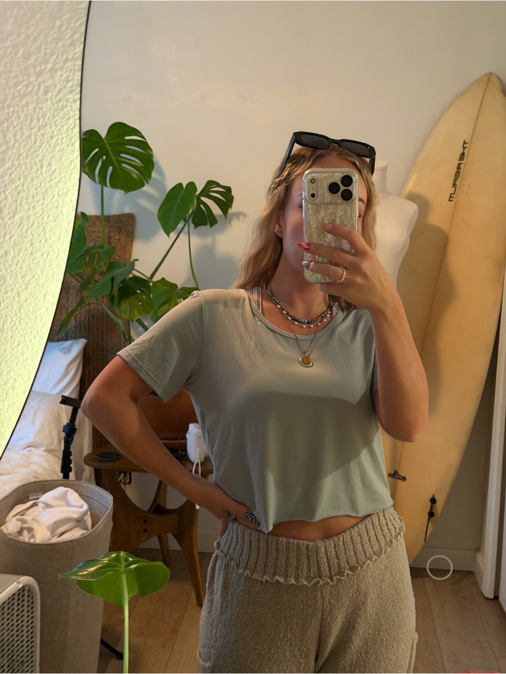 32 Degrees Sage Green Cropped Tee - Women's